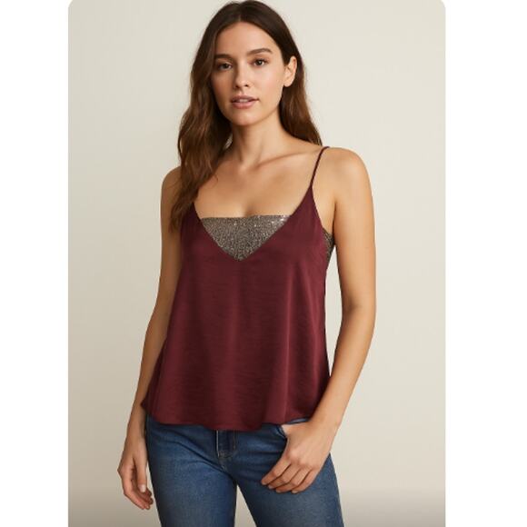 Free People SZ M Turn It On Cami Merlot OB1064843 - Picture 1 of 8